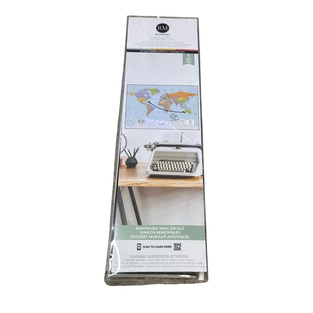 RoomMates World Map Dry Erase Peel and Stick Wall‎ Decals NEW